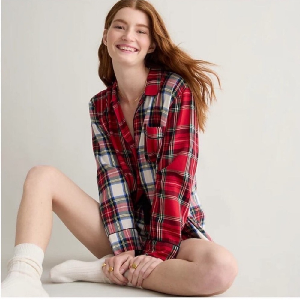 🎄🎅🏻 JCrew Women's Long Sleeve Flannel Pajama Set w/ Shorts 🎄🎅🏻